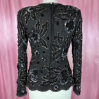 1980s black bead & sequin top, by Reine Seide, size 8