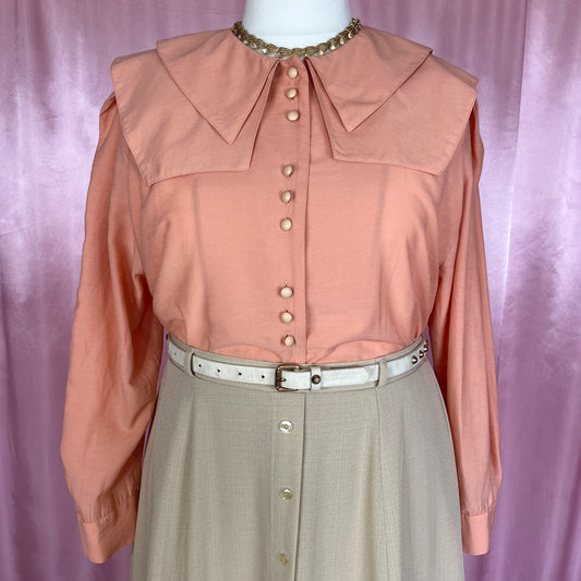 1980s Peach statement collar blouse, unbranded, size 18
