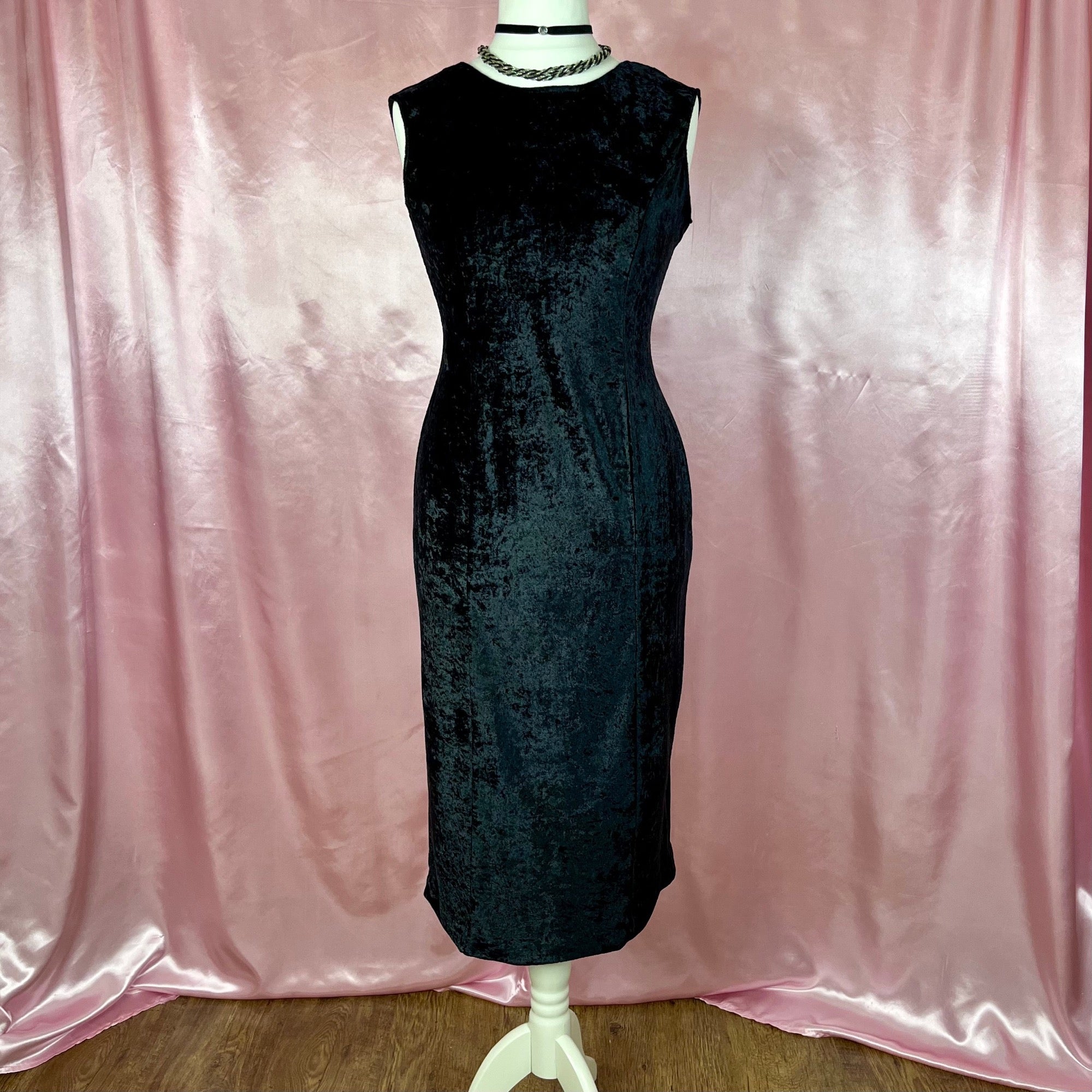 1980s crushed velvet midi dress, unbranded, size 14