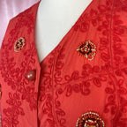 1980s red embroidered dress, by Donatella, size 14