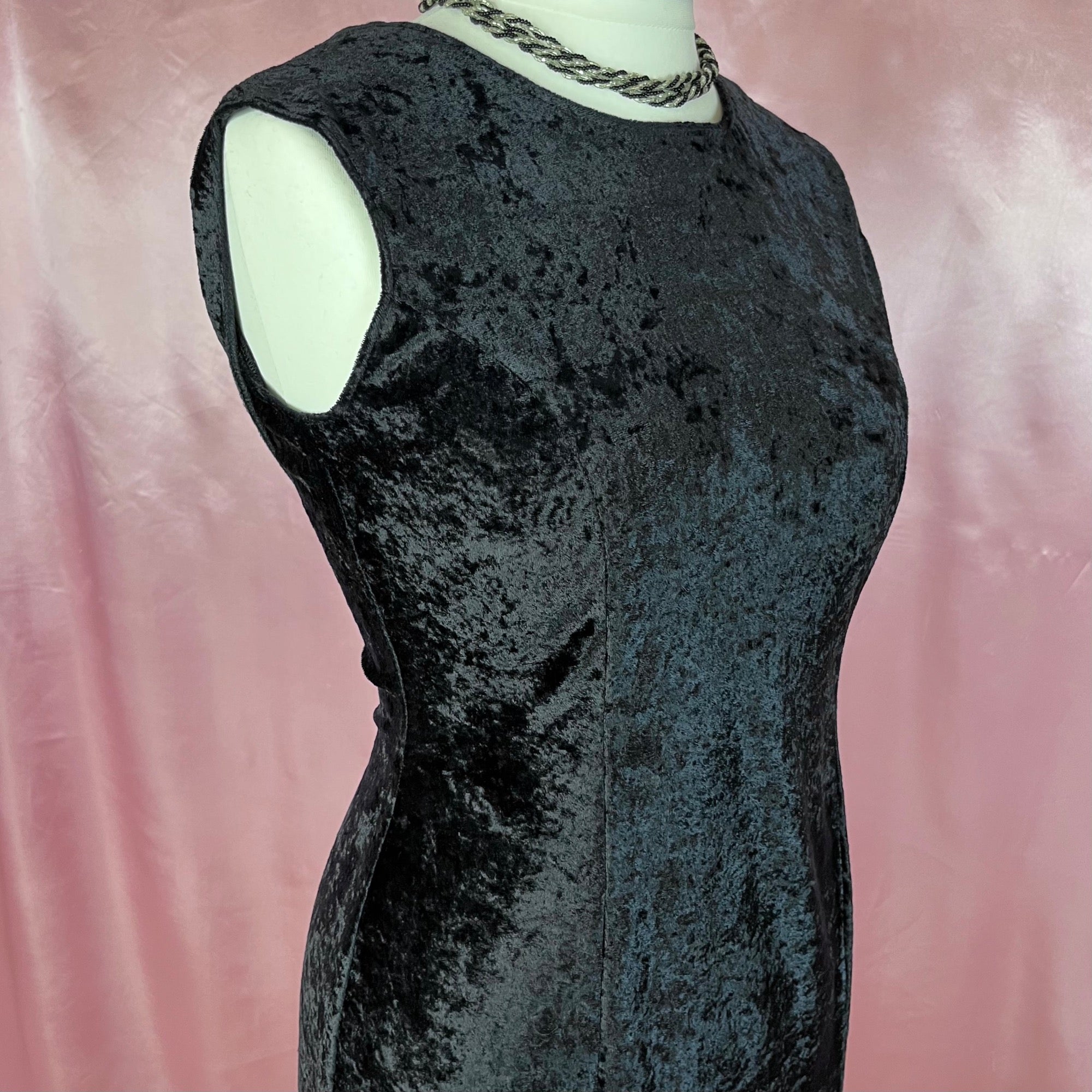 1980s crushed velvet midi dress, unbranded, size 14