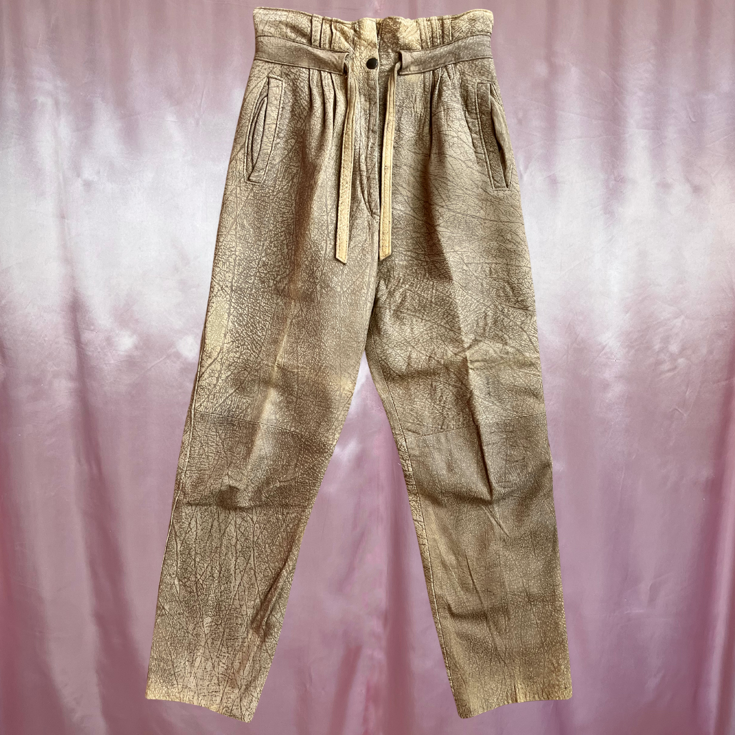 1980s light brown leather trousers, unbranded, size 8