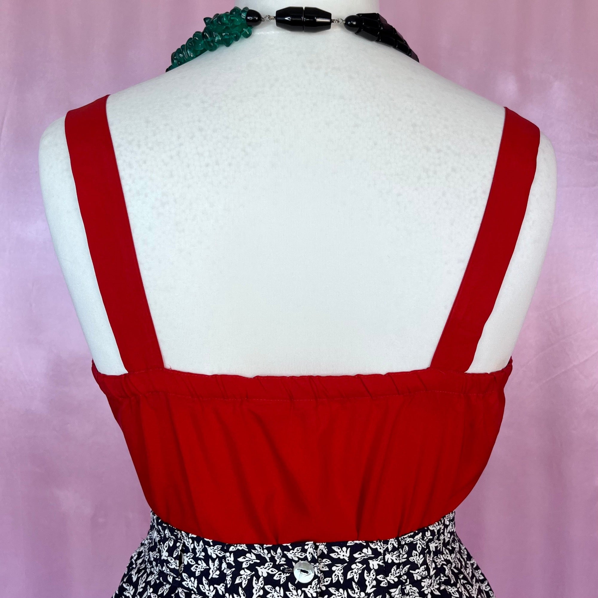 1980s red silky vest top, unbranded, size 12/14