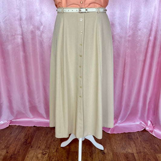 1990s Tan flared midi skirt, by Isabelle, size 18
