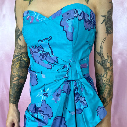 1980s floral strapless dress, by Laura Ashley, size 4