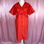 1980s red embroidered dress, by Donatella, size 14