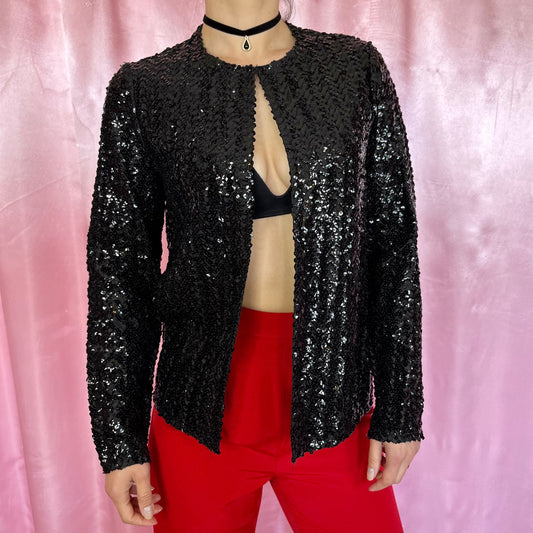 1970s black sequin jacket, unbranded, size 8