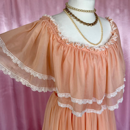 1980 Peach off shoulder dress, unbranded, size 8