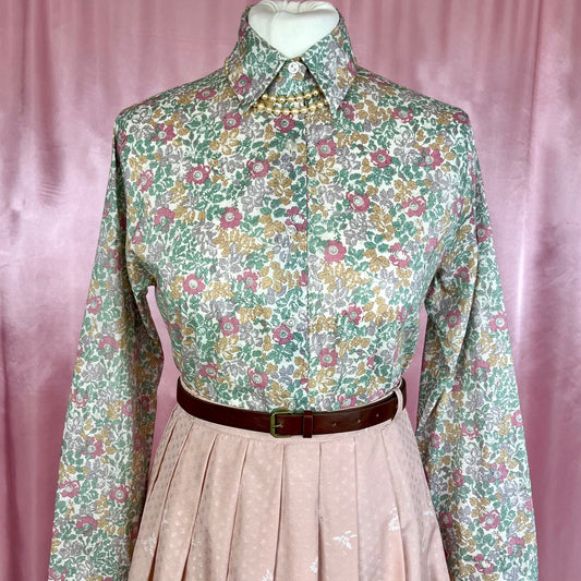 1960s floral & leaf print shirt, by Dormy, size 8/10