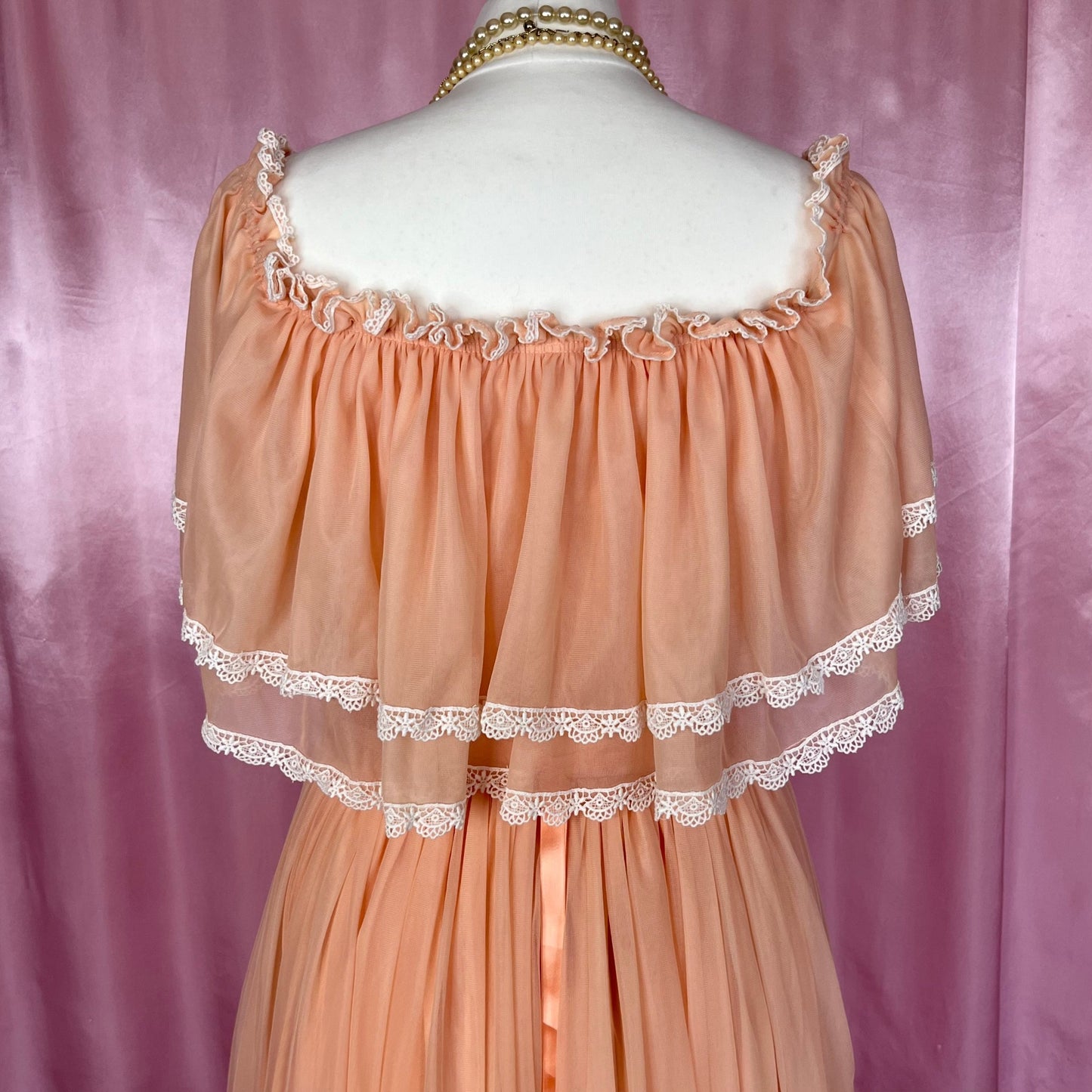 1980 Peach off shoulder dress, unbranded, size 8