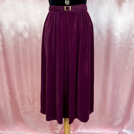 1980s Plum velvet belted skirt, by St Michael, size 8