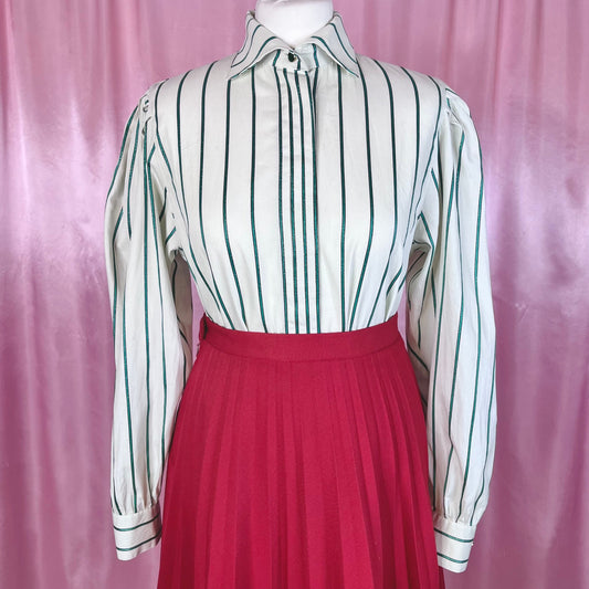 1980s White striped blouse, by Tru Blouse, size 12