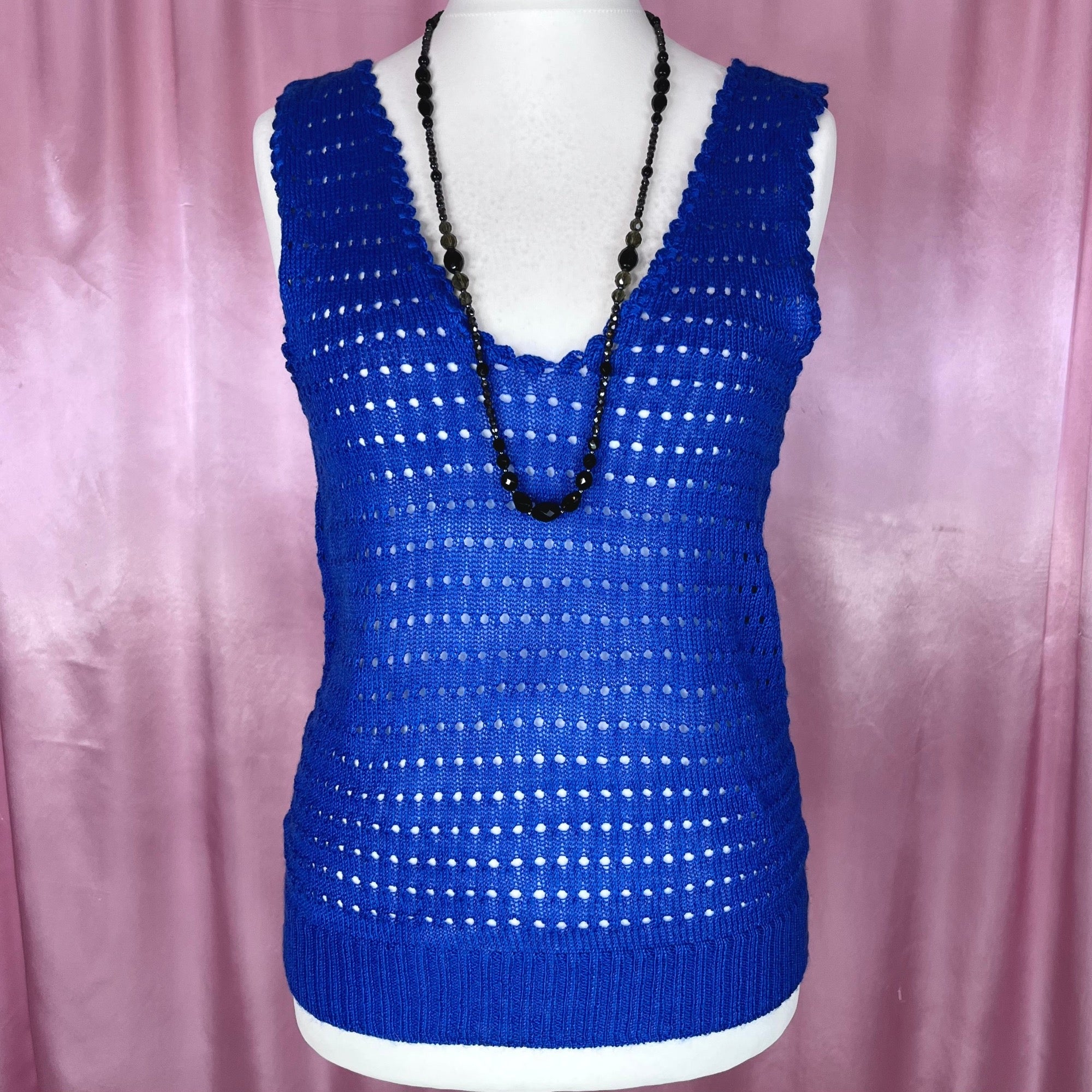 1970s Royal Blue knit tank top, handmade, size 10