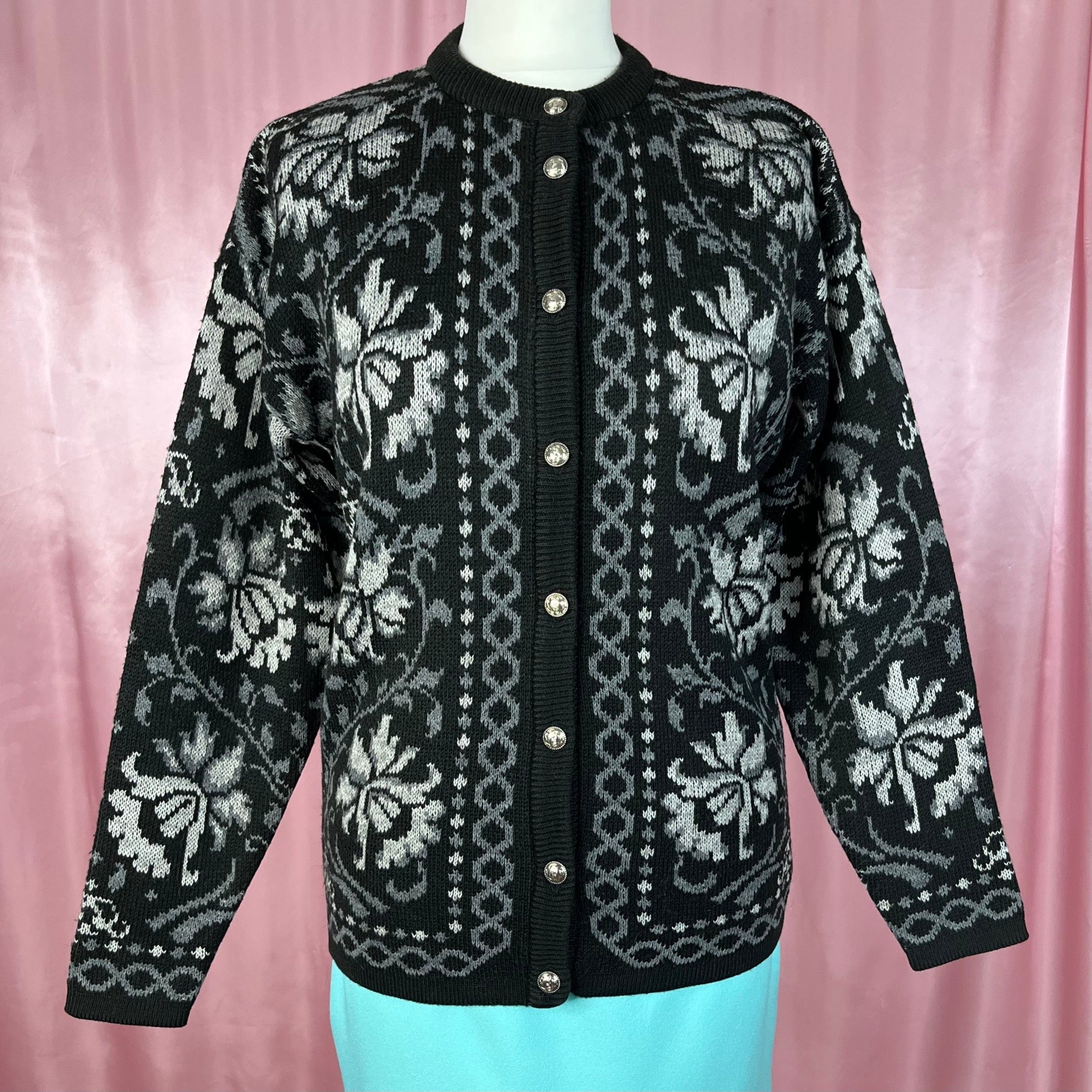 1980s Black patterned cardigan, by St Michael, size 8