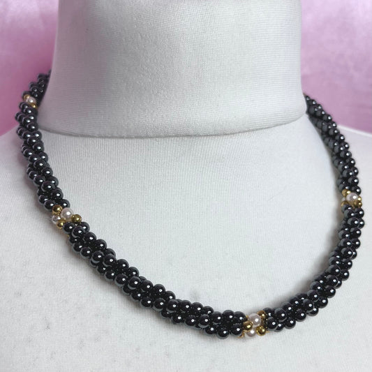 Dark Grey & Gold beaded necklace