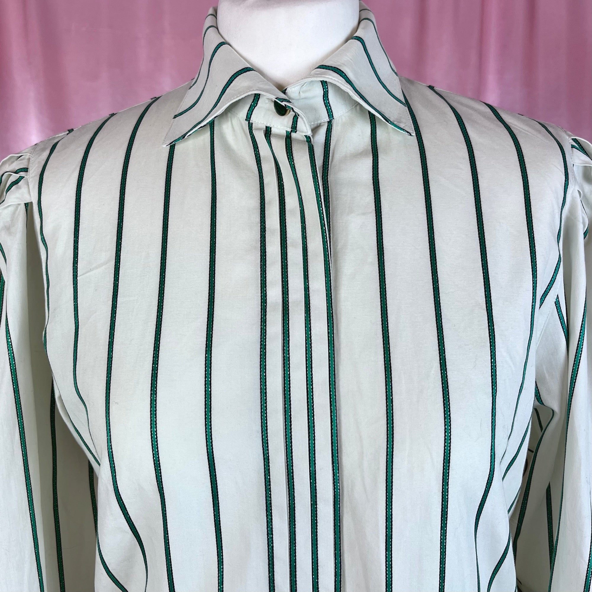 1980s White striped blouse, by Tru Blouse, size 12