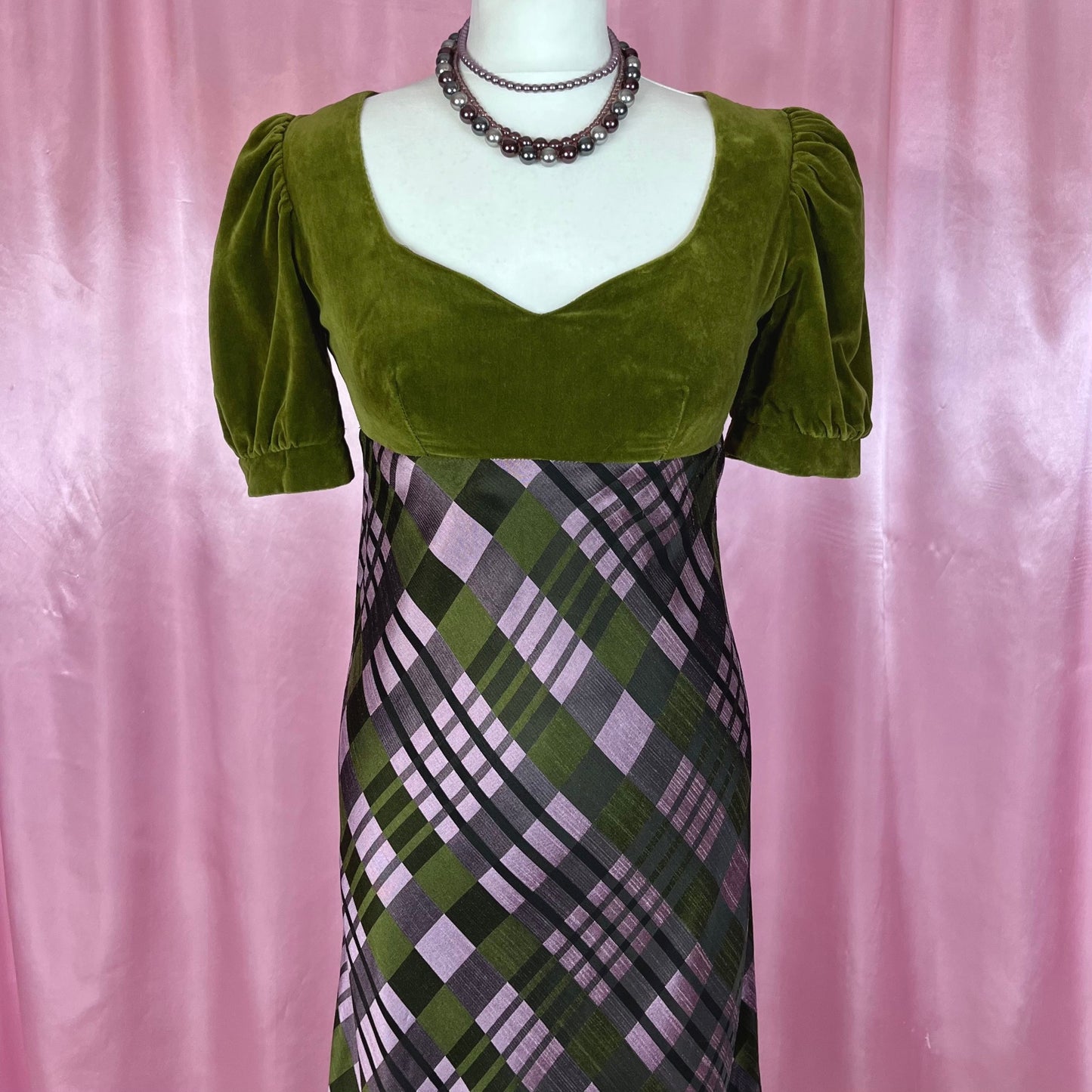 1970s Green & Purple dress, by Jean Varon, size 8