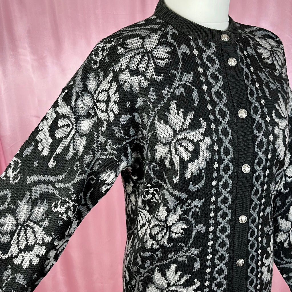 1980s Black patterned cardigan, by St Michael, size 8