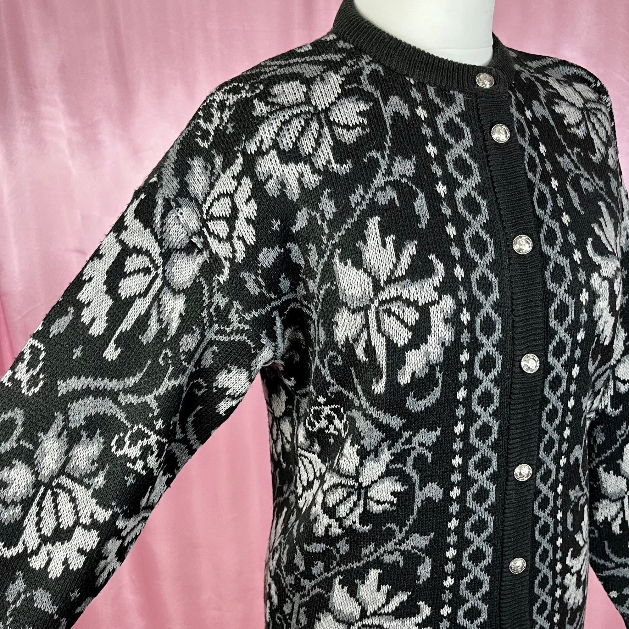 1980s Black patterned cardigan, by St Michael, size 8