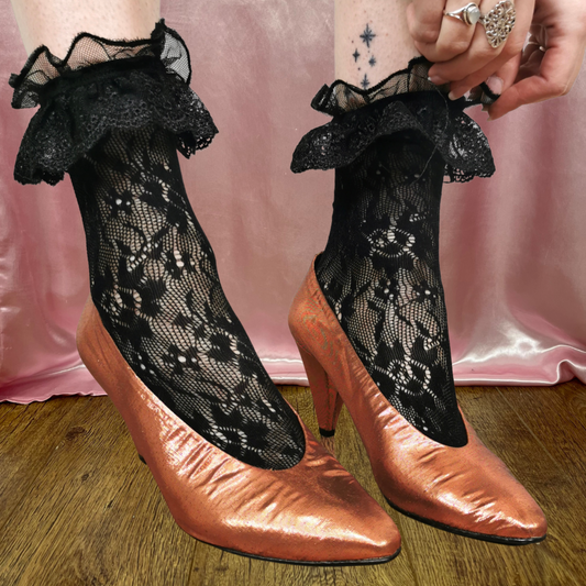 1980s metallic copper heels, by Laceys Footwear, size 5/38