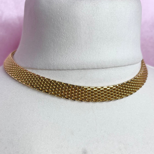 Flat gold adjustable choker necklace