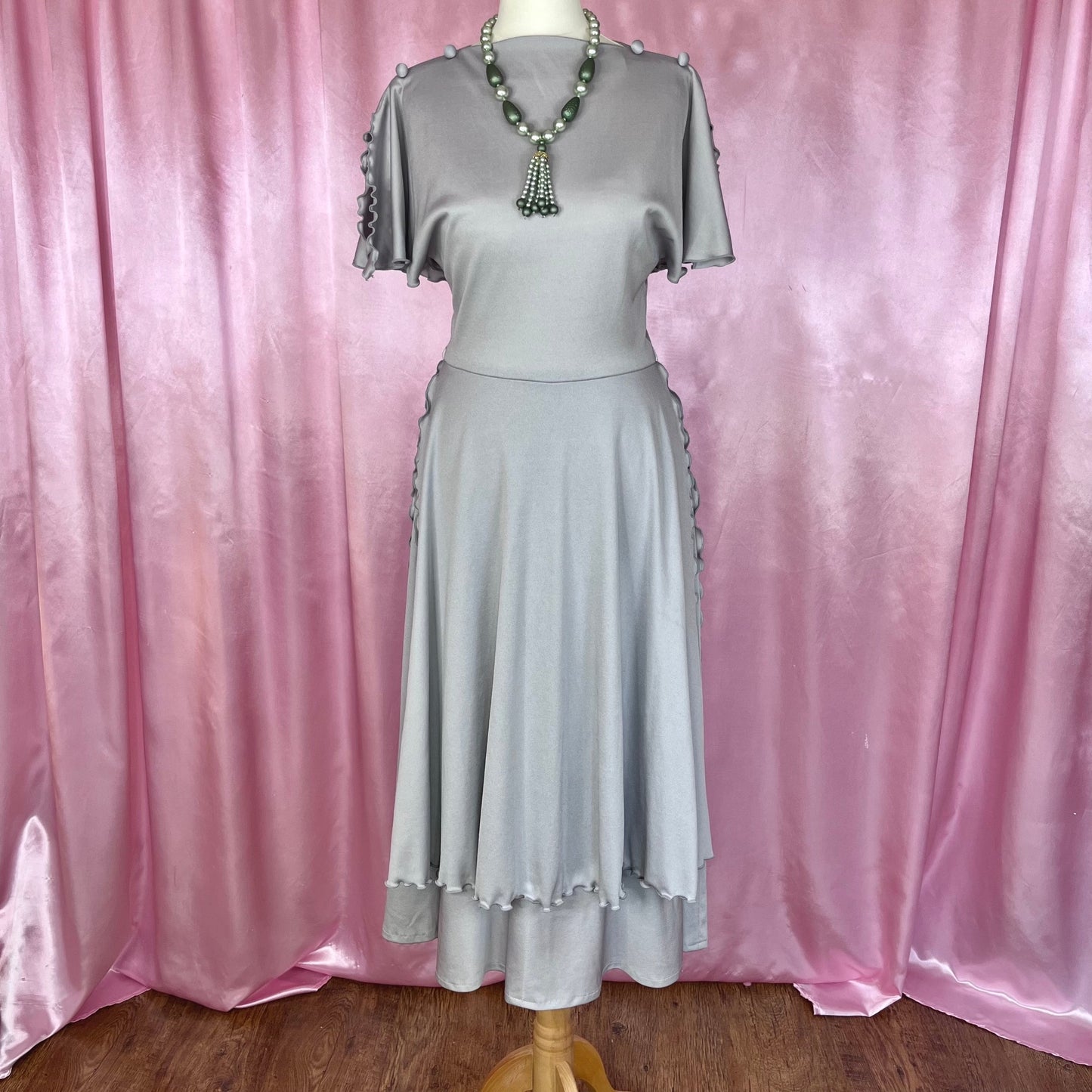 1970s Grey layered midi dress, by Shelana, size 6