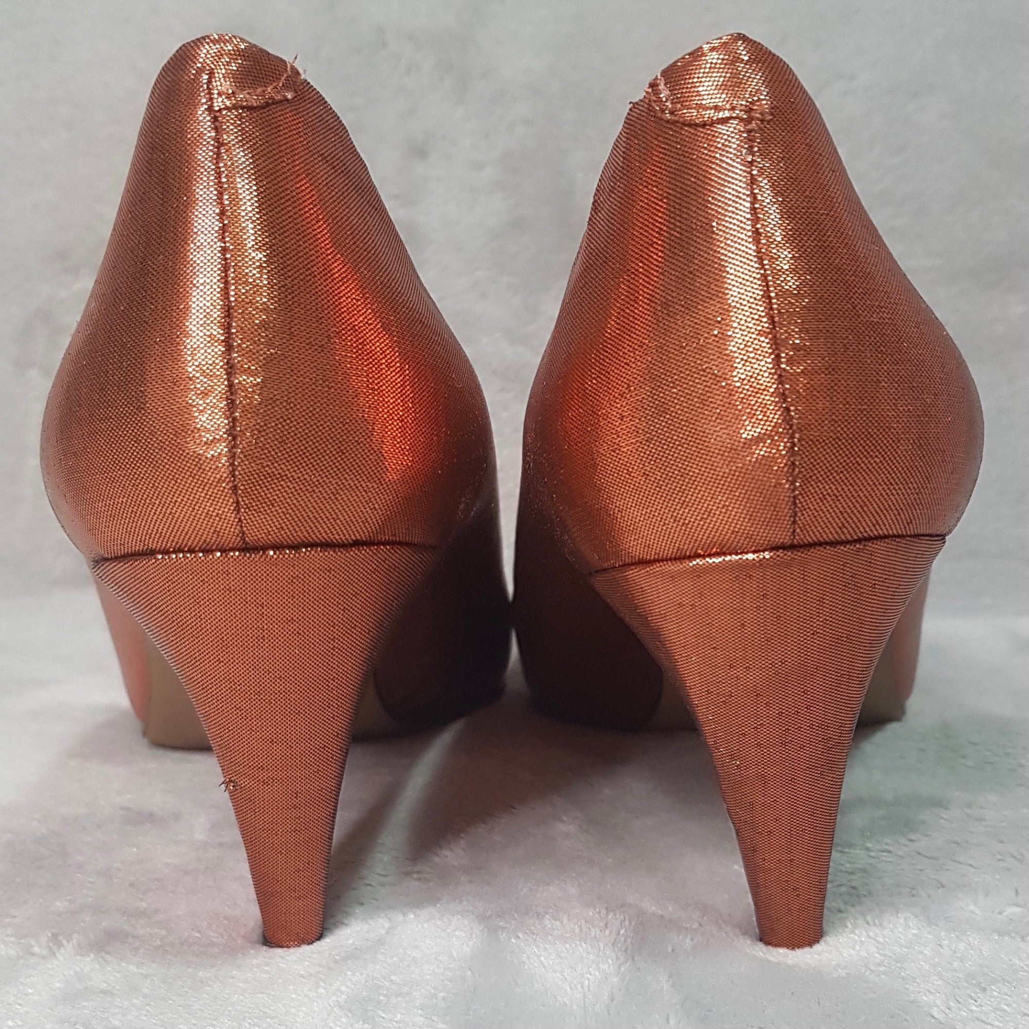 1980s metallic copper heels, by Laceys Footwear, size 5/38