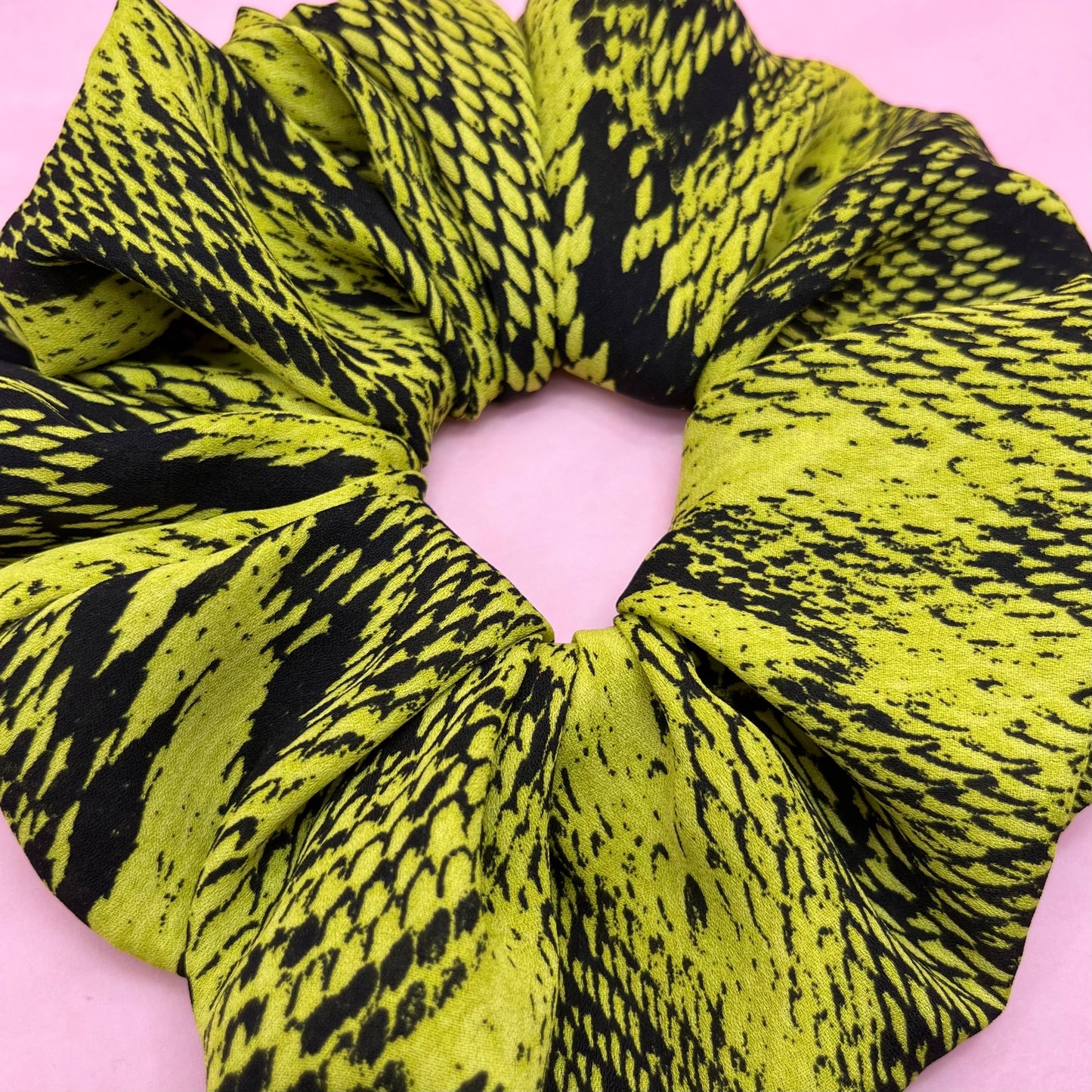 Oversize reworked green snake print scrunchie