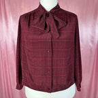 1980s Plaid pussy bow blouse, unbranded, size 16