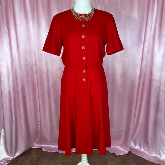 1980s Red silk dress, by Liz Claiborne, size 14