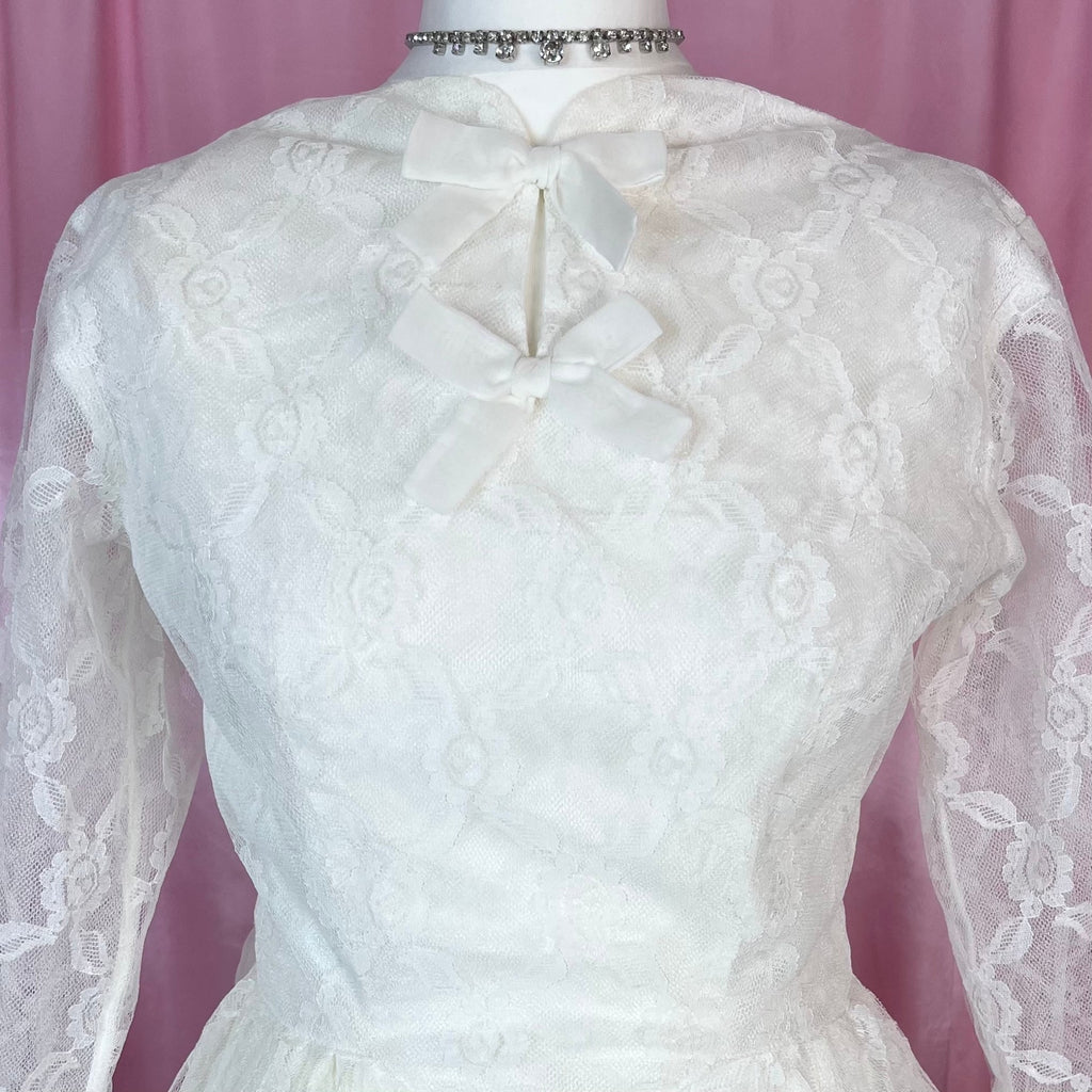 1950s White lace fit & flare dress, handmade, size 8