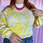 1980s yellow patterned jumper, unbranded, size 18