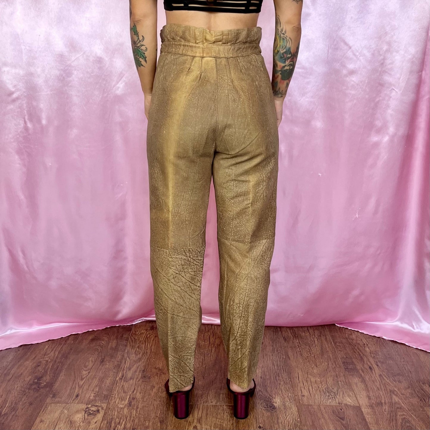 1980s light brown leather trousers, unbranded, size 8