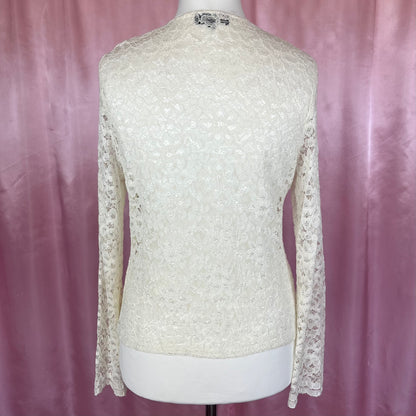 1990s Cream lace cardigan, by Allders, size 14