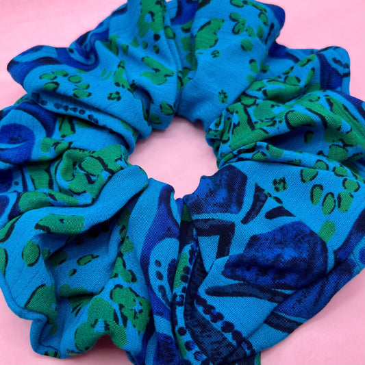Oversize reworked blue patterned scrunchie