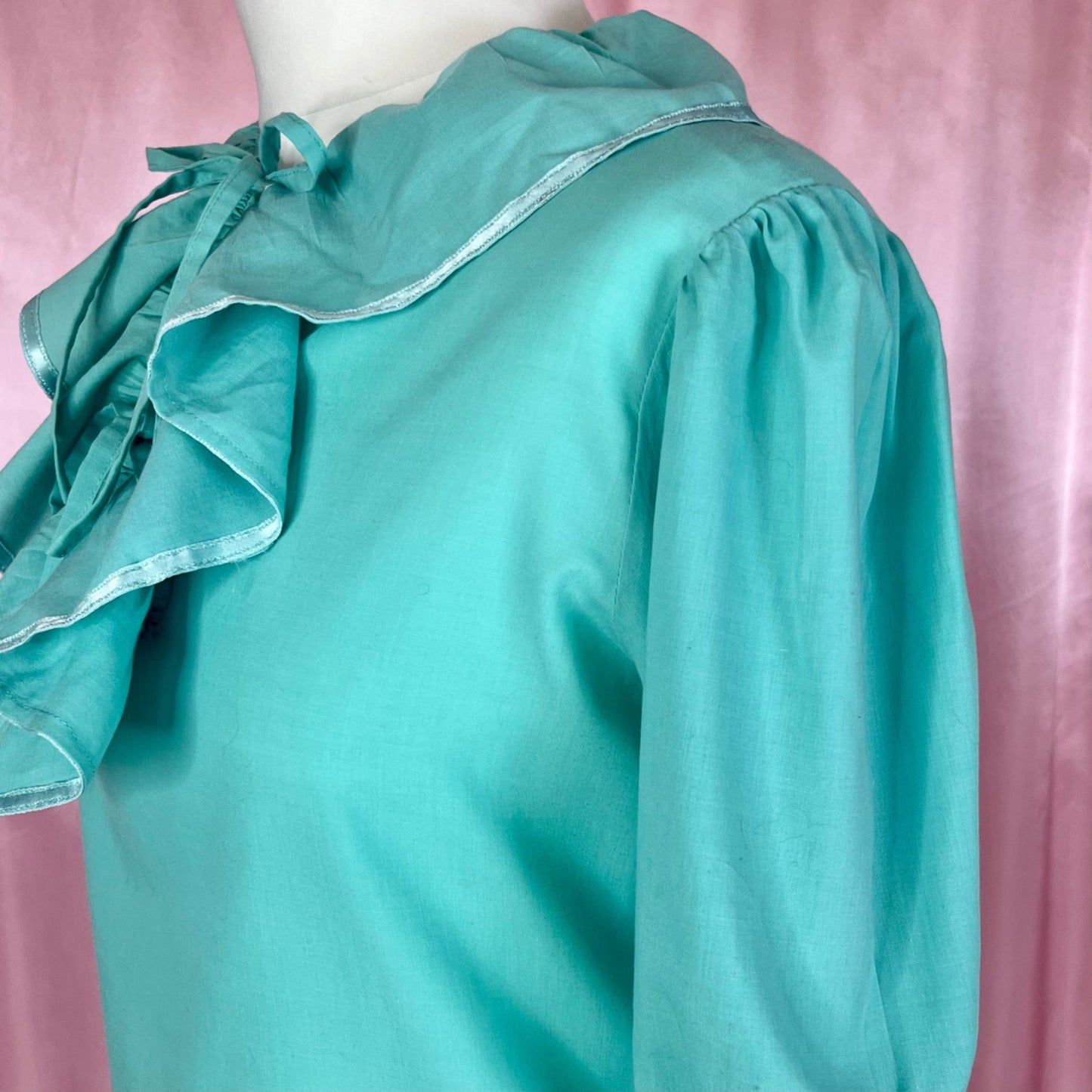 1980s Turquoise frilly blouse, unbranded, size 8