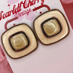 1980s Cream & Gold square clip on earrings