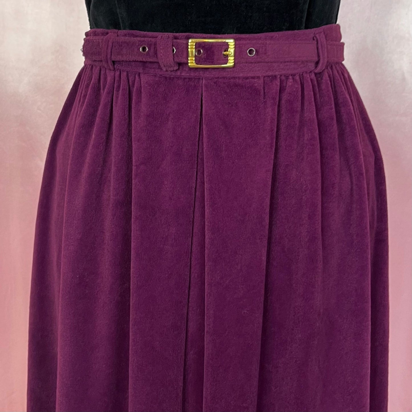 1980s Plum velvet belted skirt, by St Michael, size 8