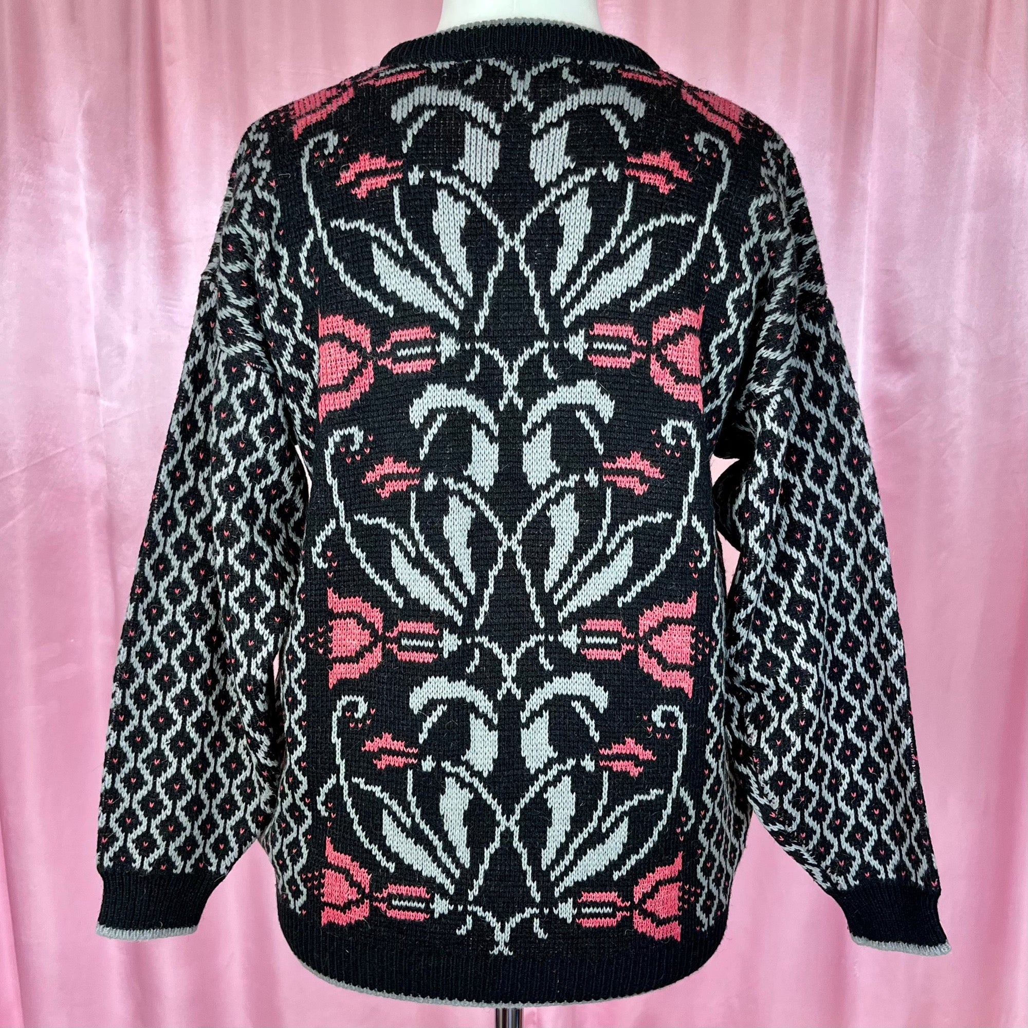 1980s black patterned jumper, by Honey, size 12
