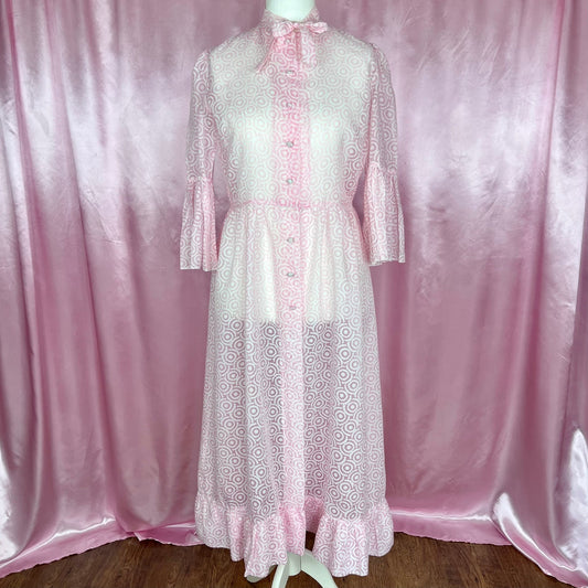 1970s Pink patterned peignoir, by Elizabeth Hayes, size 14