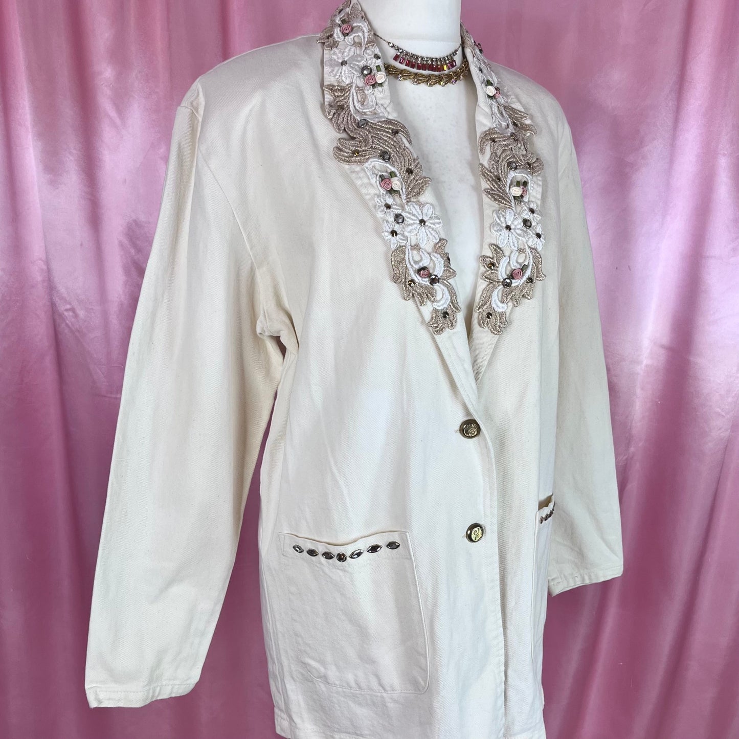 1980s embellished denim jacket, unbranded, size 14/16