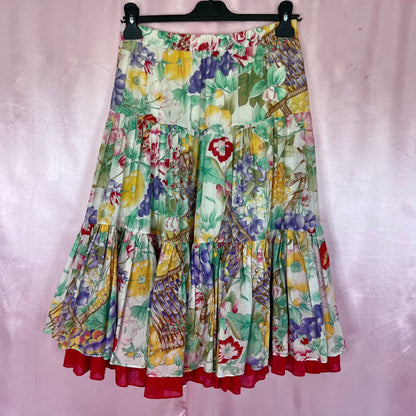 1980s floral & fruit print skirt, unbranded, size 10/12