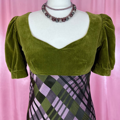 1970s Green & Purple dress, by Jean Varon, size 8