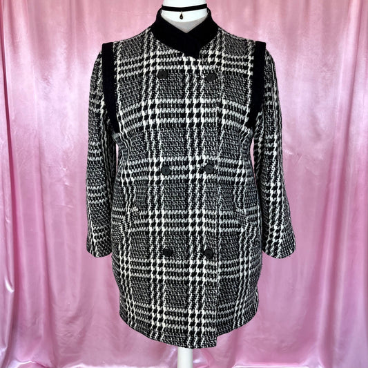 1980s Black & White plaid coat, by David Barry, UK 18