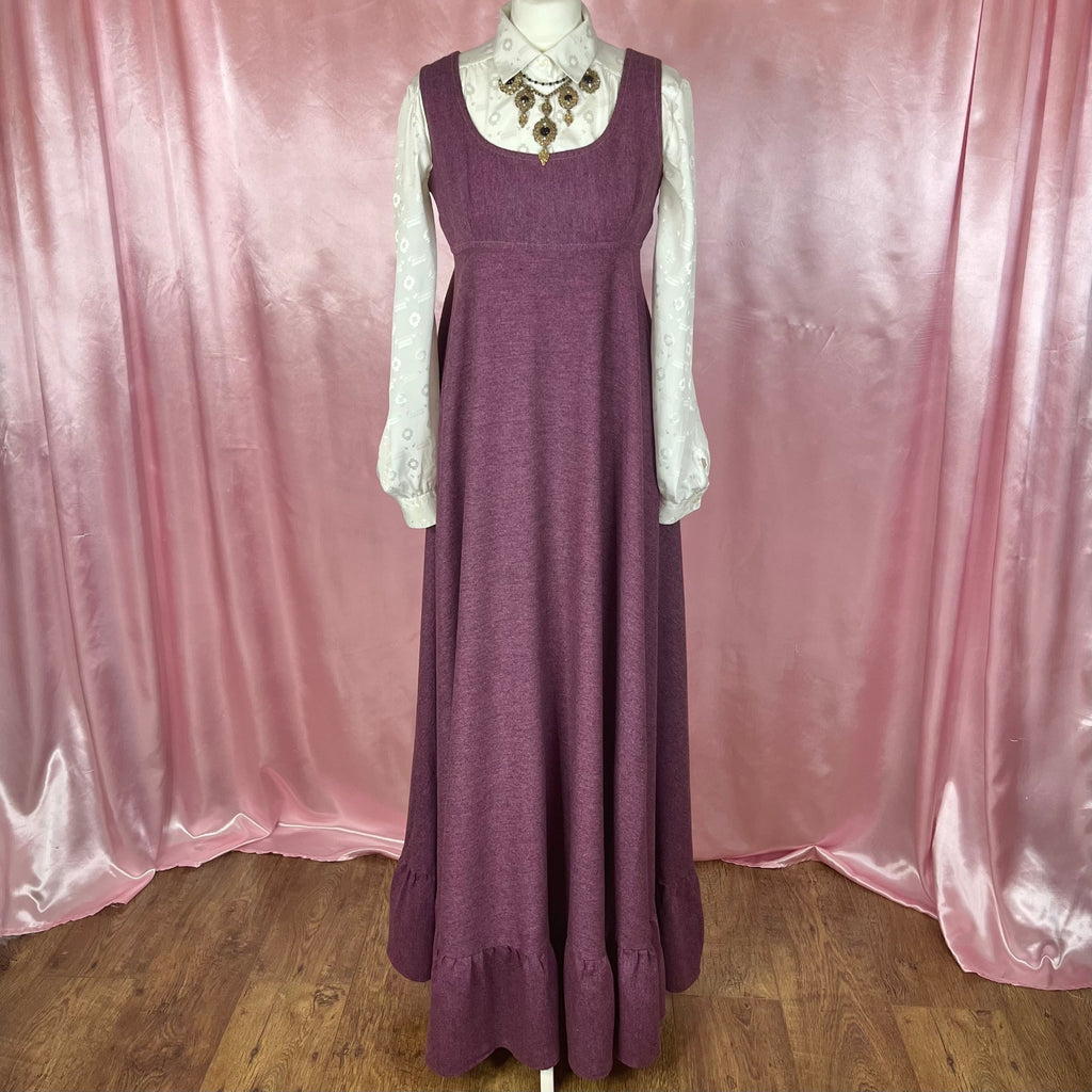 1970s Purple flared maxi dress, by Quad, size 10