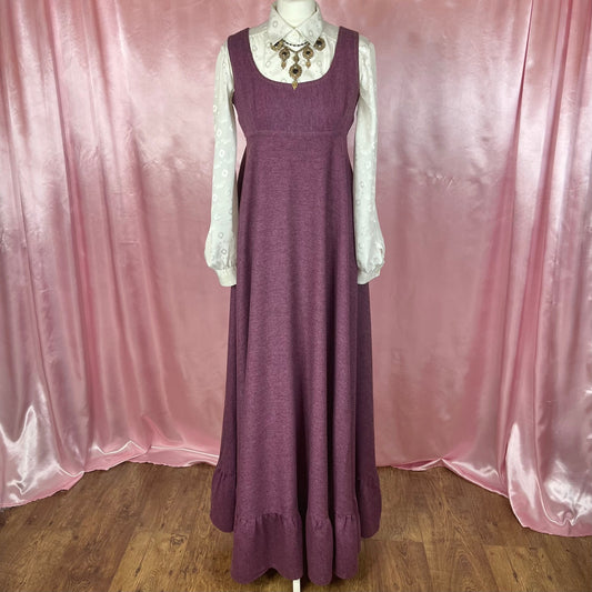 1970s Purple flared maxi dress, by Quad, size 10