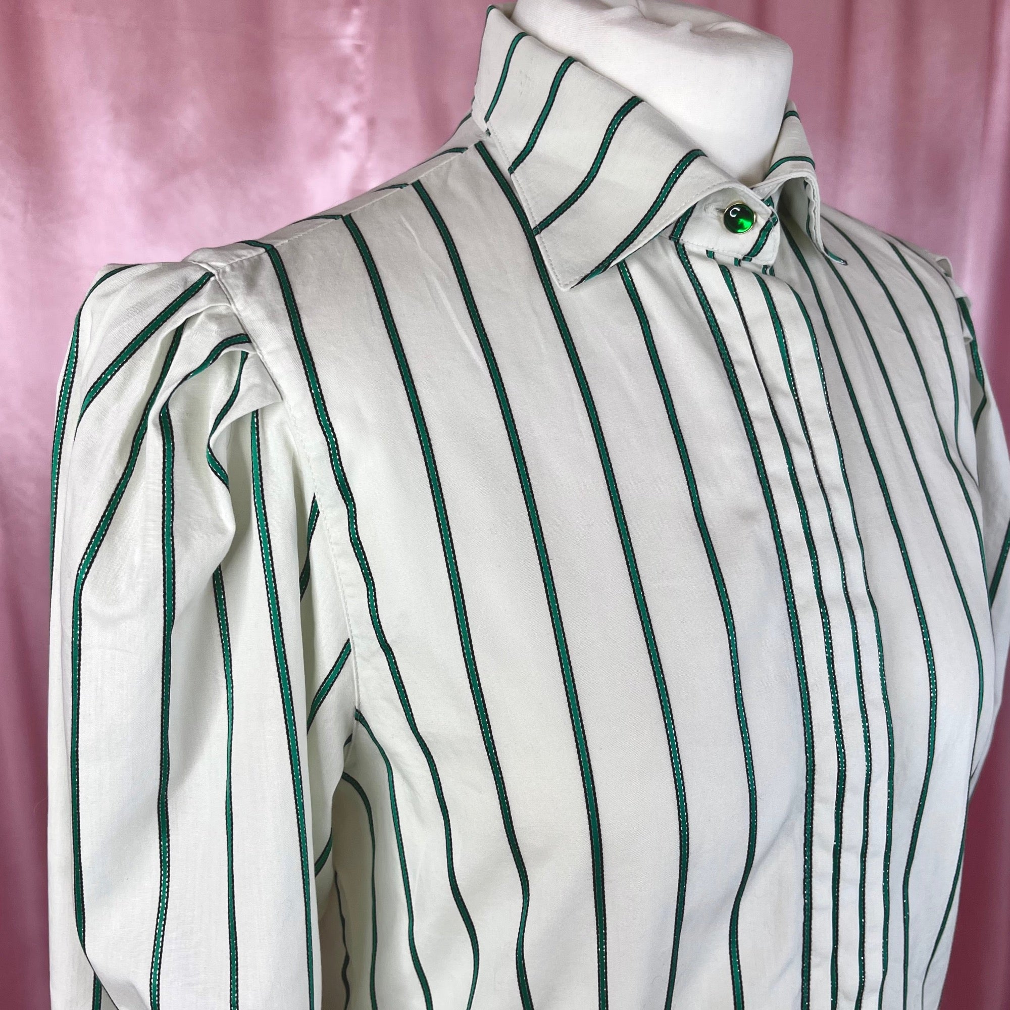 1980s White striped blouse, by Tru Blouse, size 12
