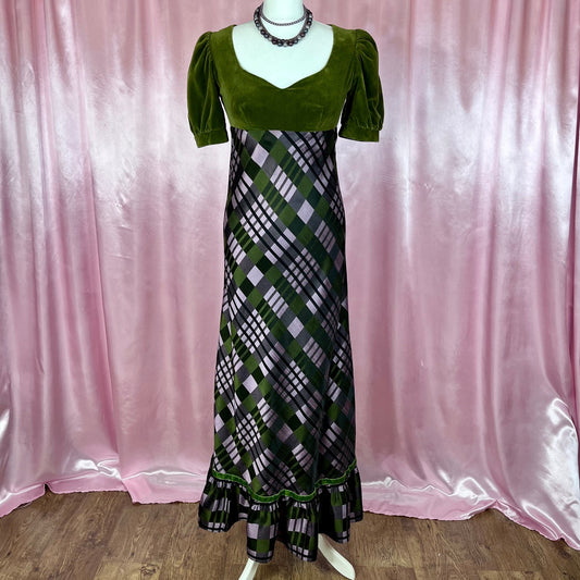 1970s Green & Purple dress, by Jean Varon, size 8