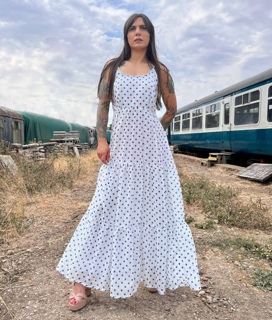 1970 polka dot prairie dress, unbranded, size 6