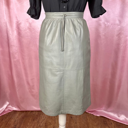 1980s Grey leather pencil skirt, unbranded, size 12